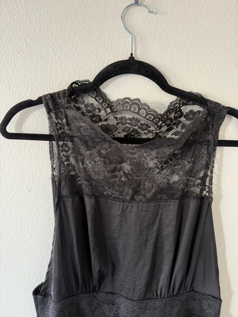Free People Tea for Two Lace Trim Black Dress
